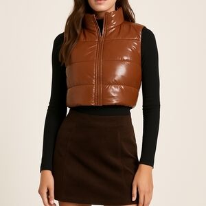 Puffer Vest Brown Glossy Daisy Women’s Size S